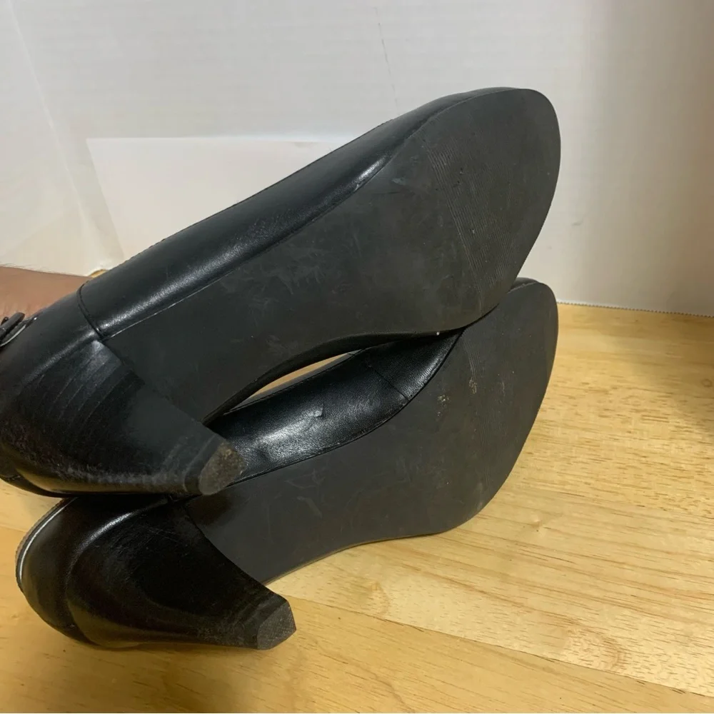 NINE &‎ CO JJKENOA Pump Heels Shoes Black Satin Trim Slip On Women's Size 9.5M